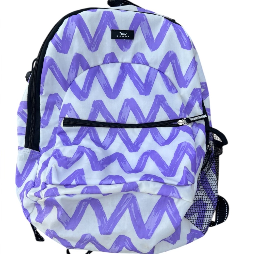 Scout‎ Purple White Backpack School Travel Zip Chevron Vinyl Bottle Holder